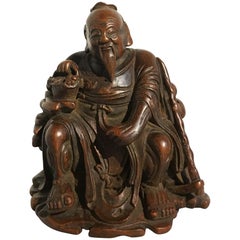 Chinese Carved Bamboo Figure of a Sage, Qing Dynasty, 18th Century
