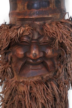 Chinese Carved Bamboo Root Face Wall Hanging