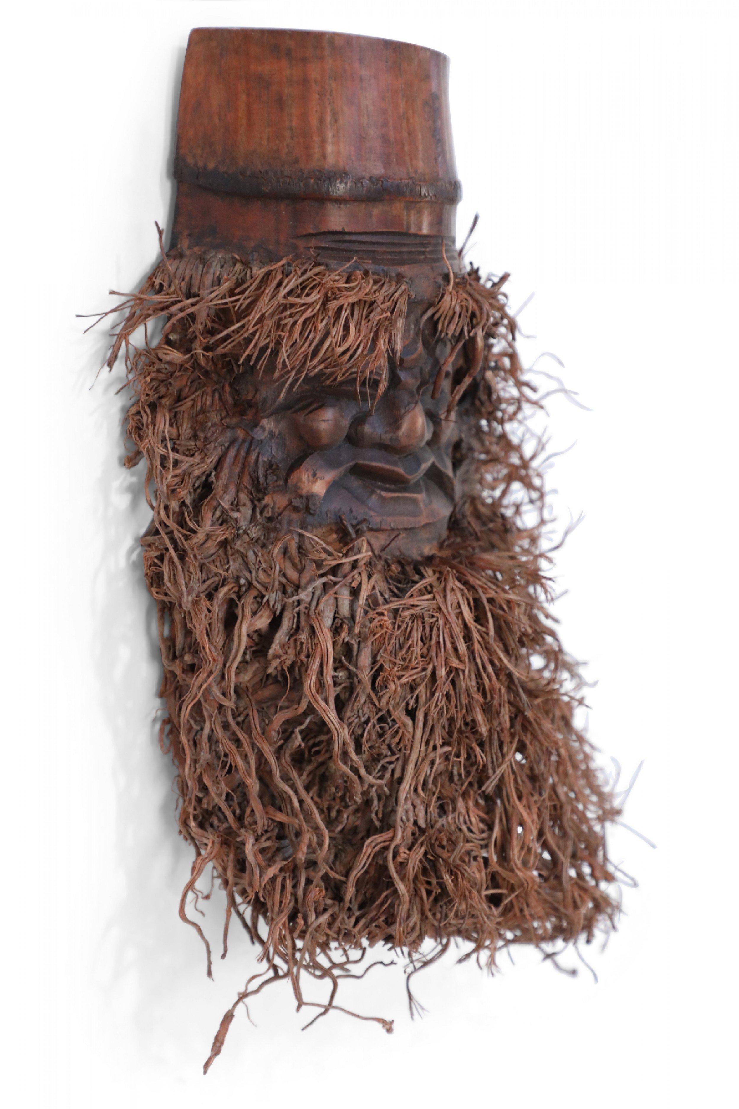 Chinese Export Chinese Carved Bamboo Root Face Wall Hanging For Sale