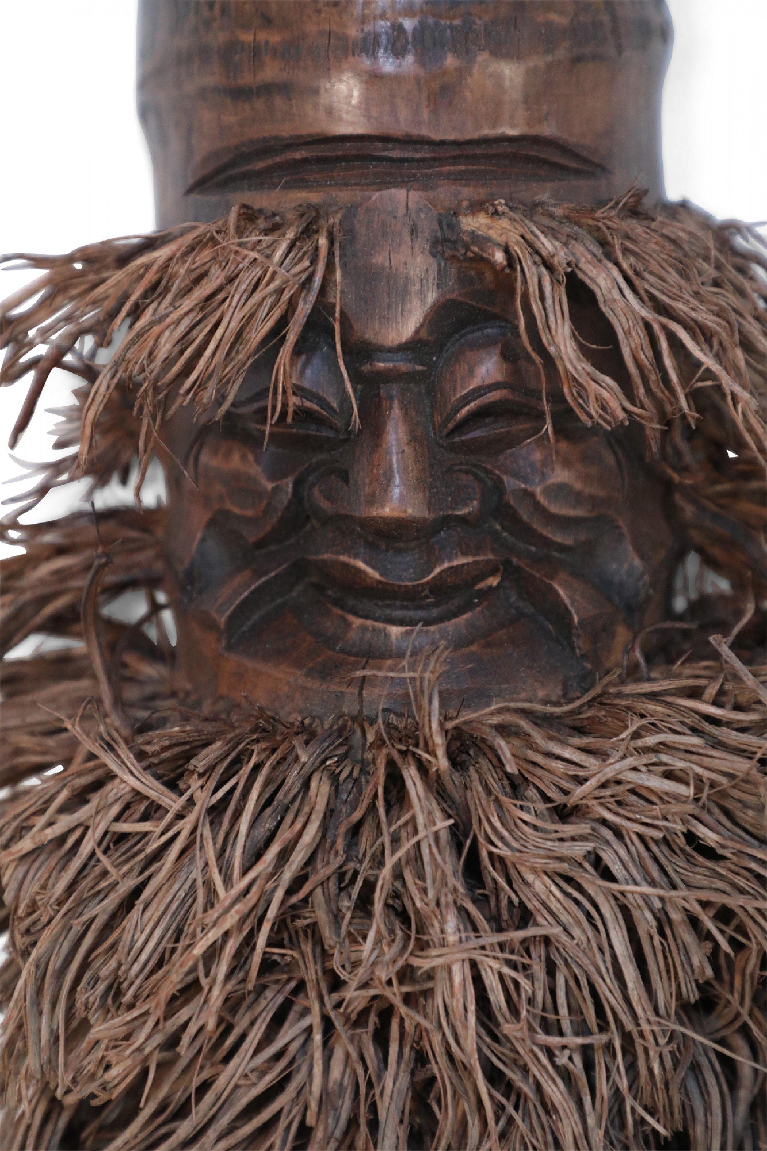 Chinese Carved Bamboo Root Face Wall Hanging In Good Condition For Sale In New York, NY