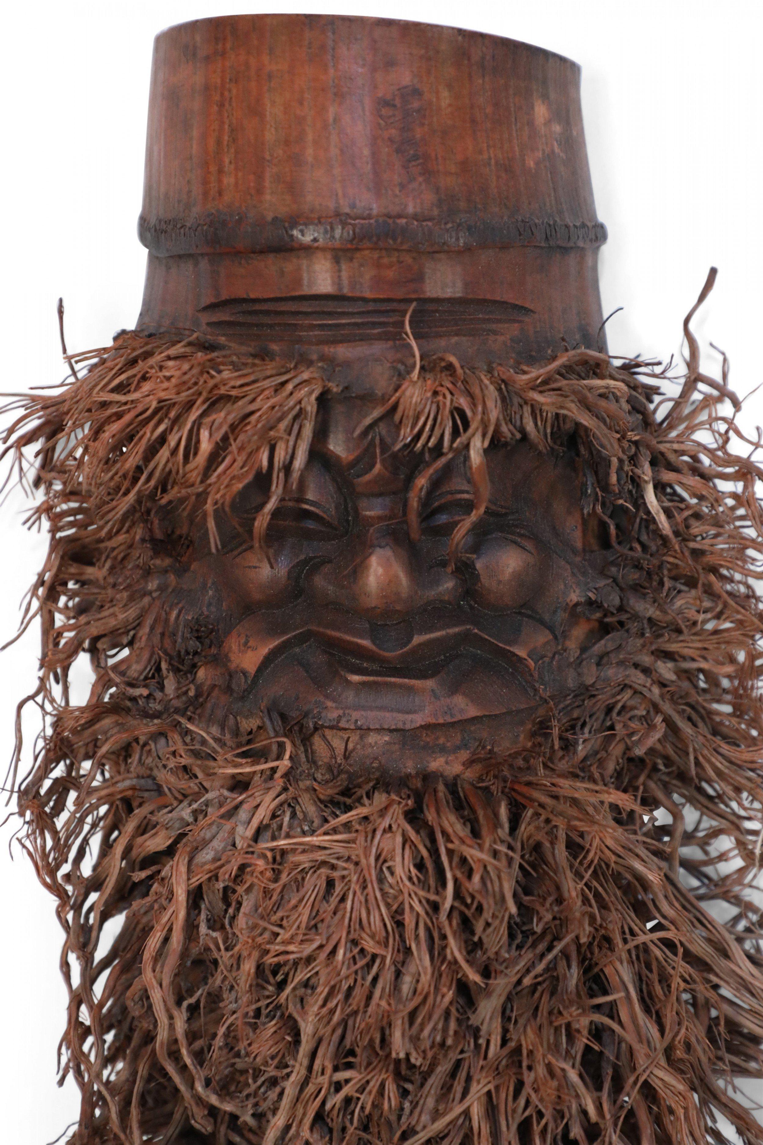 Chinese Carved Bamboo Root Face Wall Hanging In Good Condition For Sale In Queens, NY