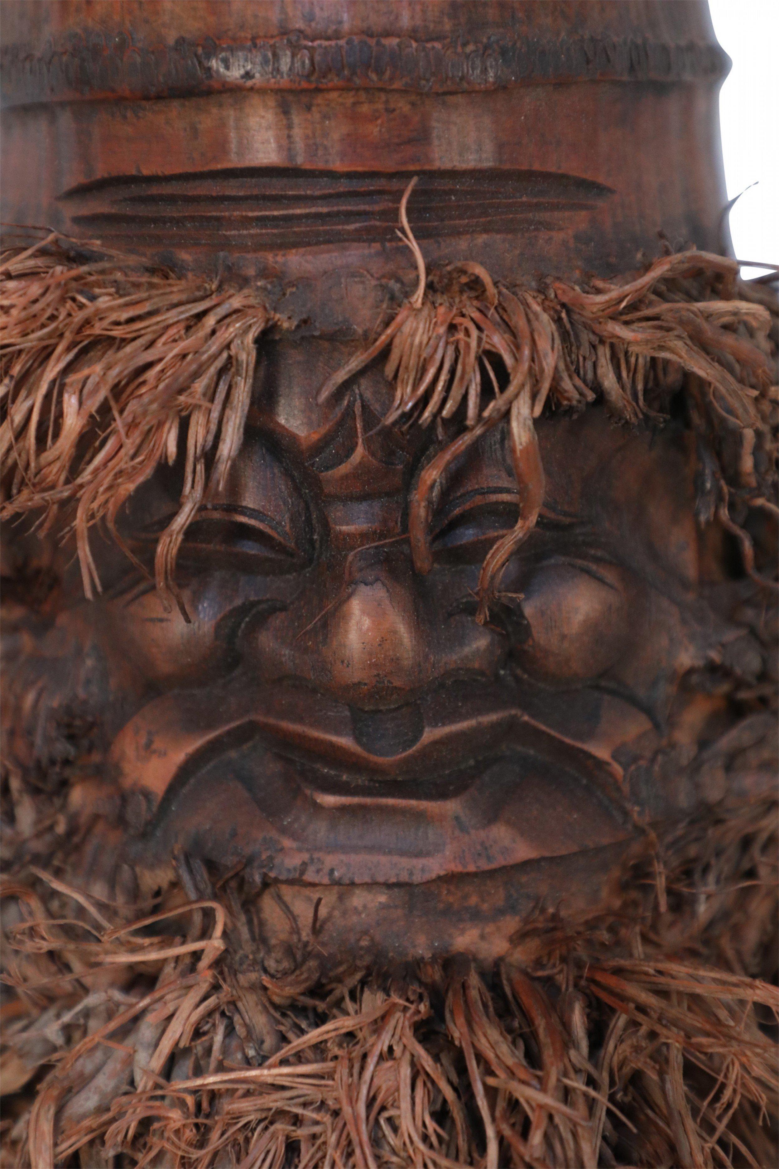 20th Century Chinese Carved Bamboo Root Face Wall Hanging For Sale