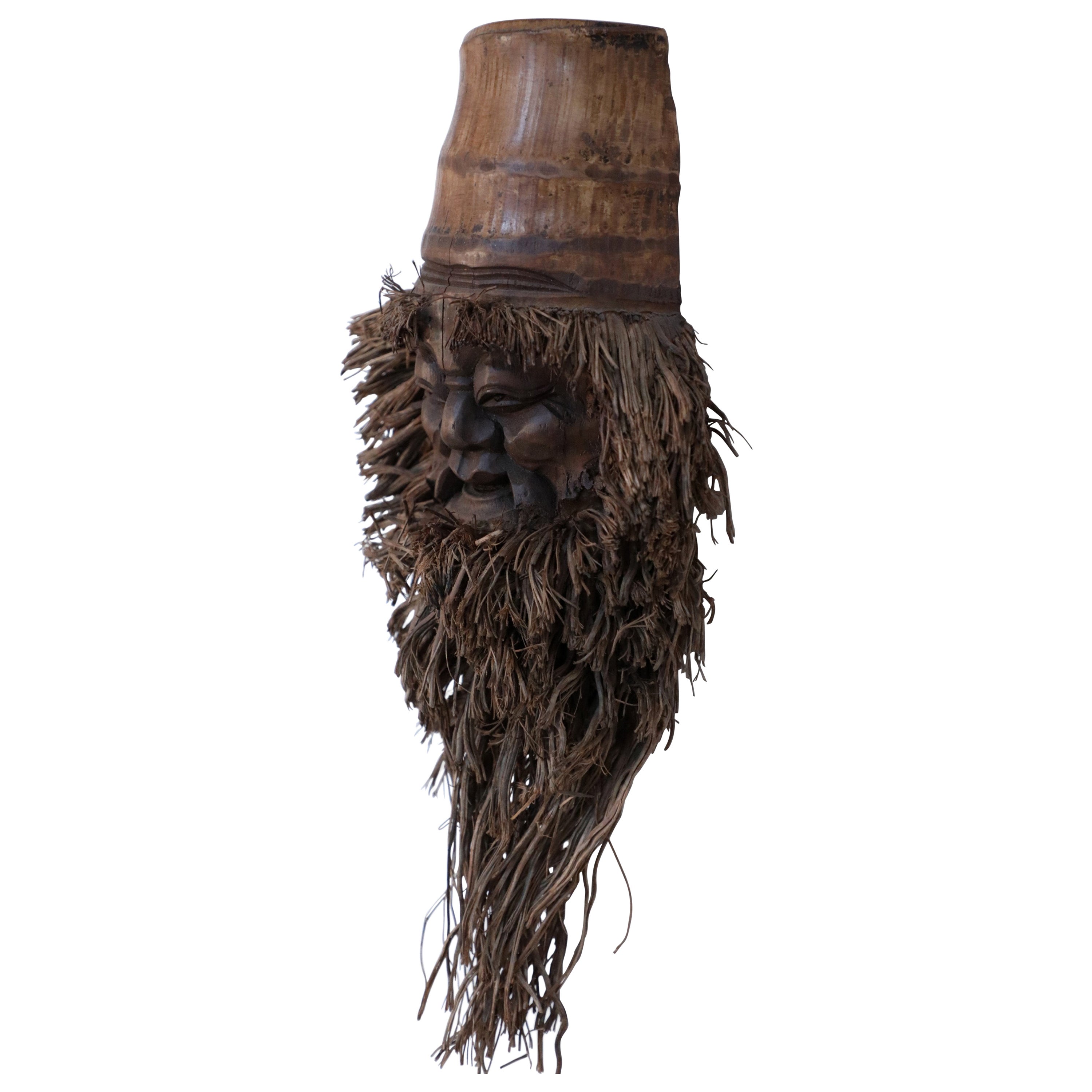 Chinese Carved Bamboo Root Face Wall Hanging