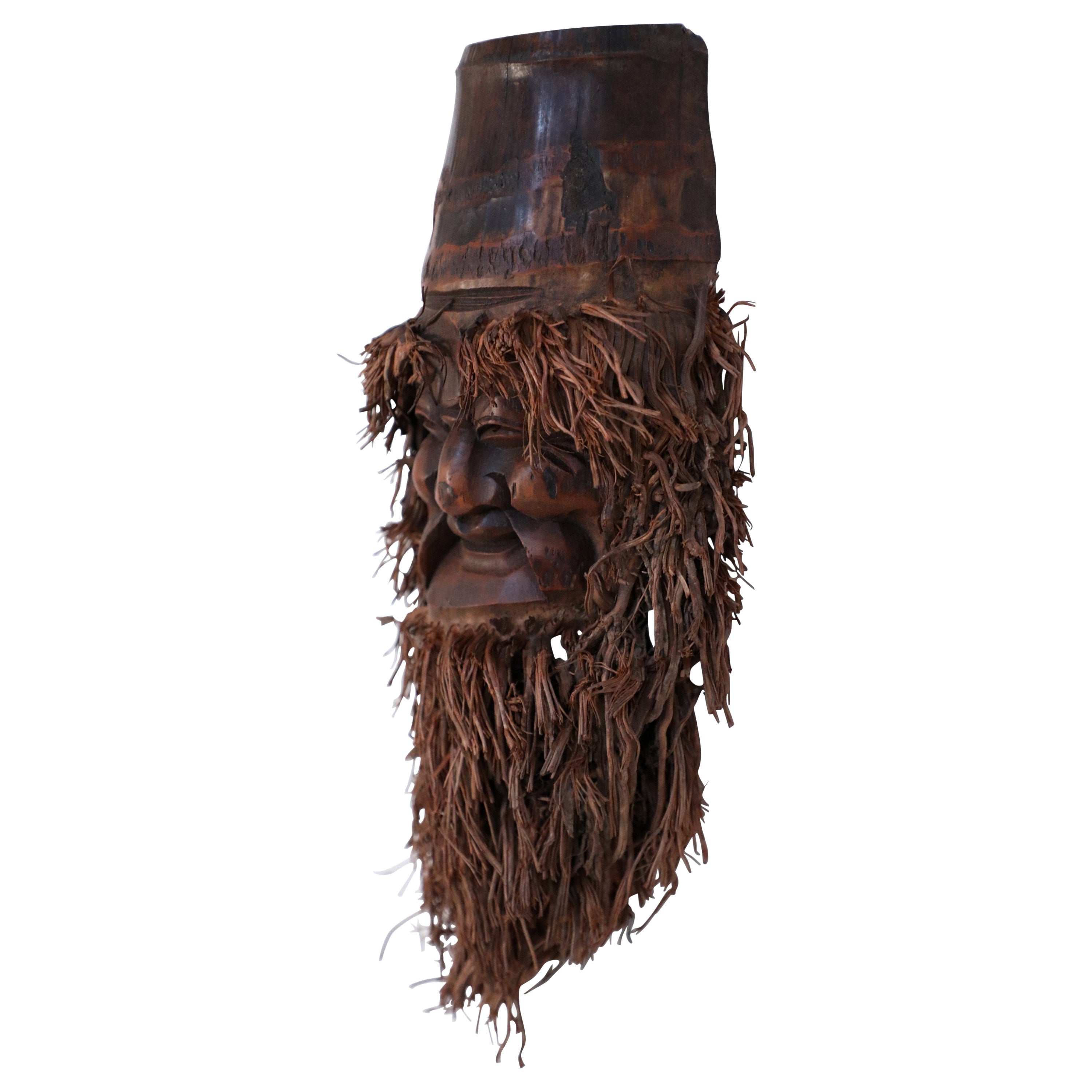 Chinesisch geschnitzt Bamboo Roots Gesicht Wandbehang im Angebot