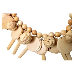 Chinese Carved Bone Statement Necklace circa 1960s