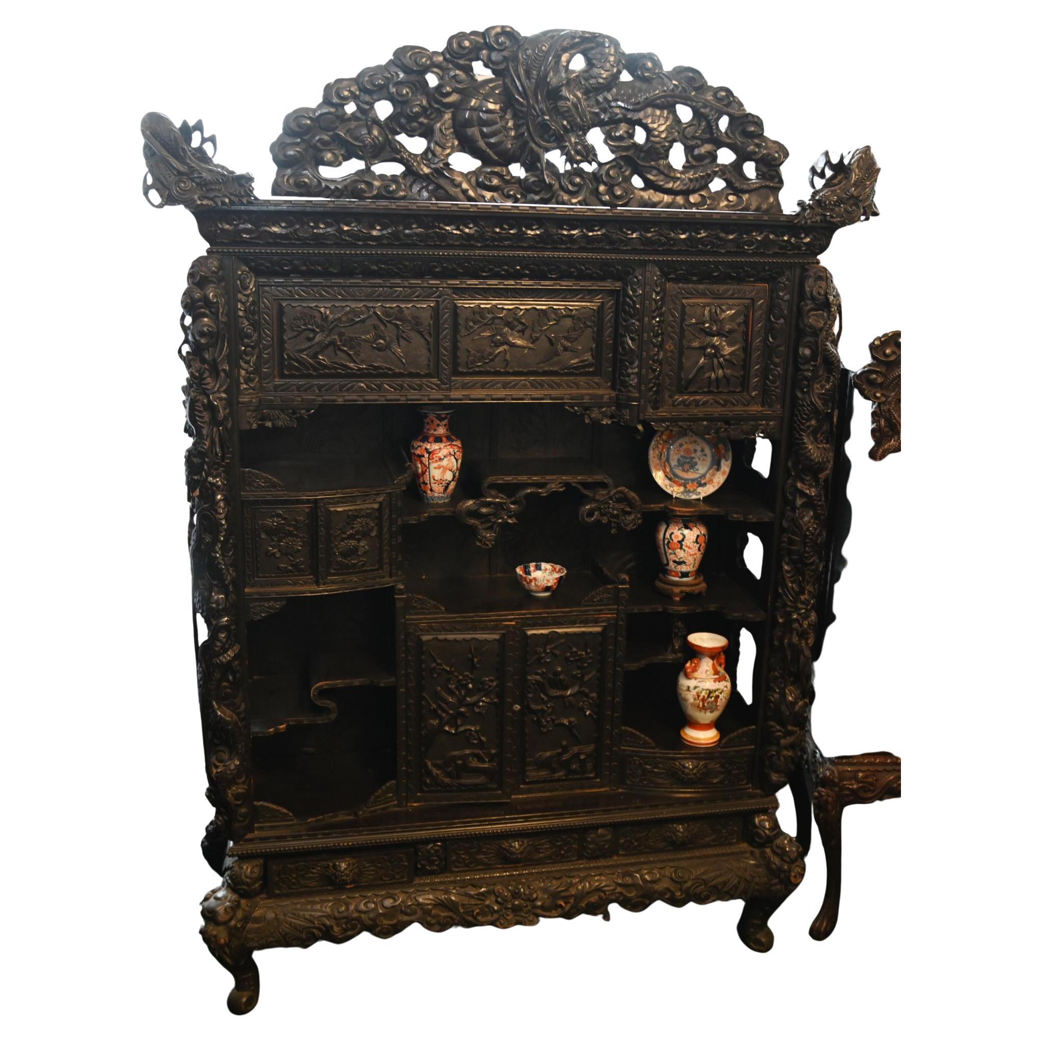 Chinese Carved Cabinet Antique Hardwood Temple Display 1840