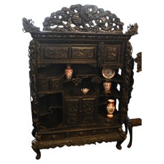 Chinese Carved Cabinet Antique Hardwood Temple Display 1840
