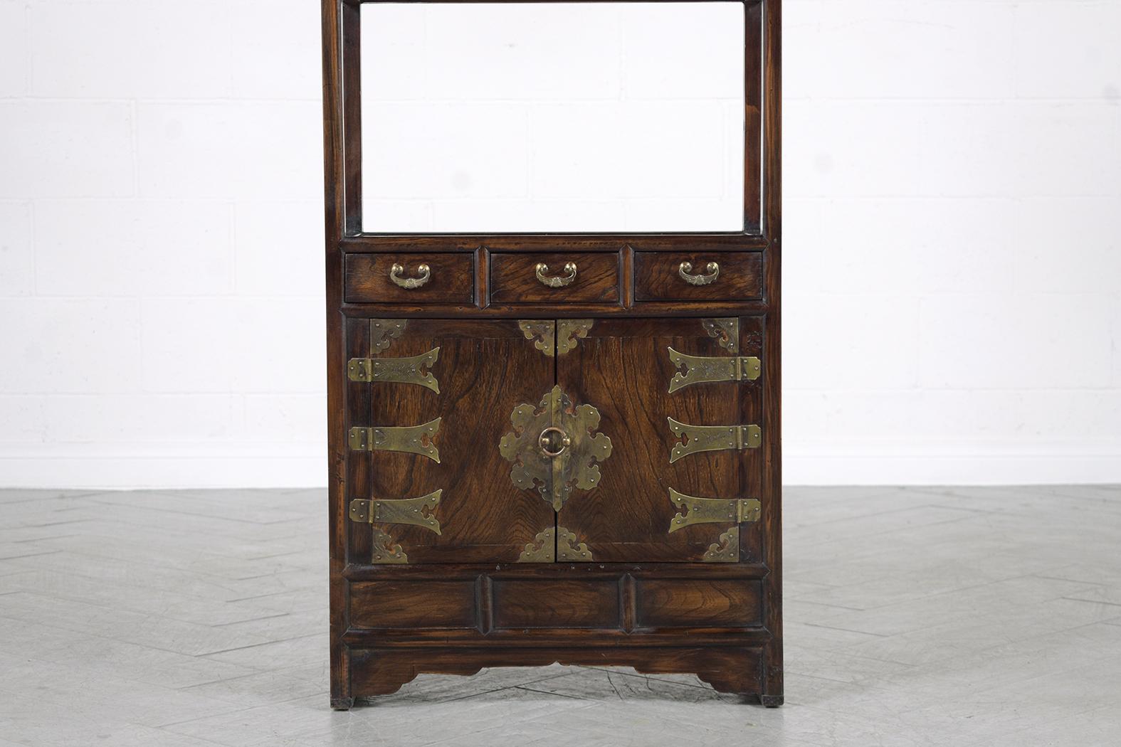 Restored Vintage Chinese Elm Wood Bookcase For Sale at 1stDibs
