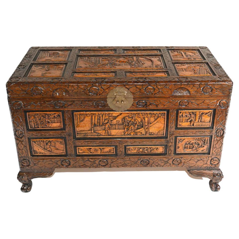 Chinese Chest Antique Chinese Chest Luggage Box Carved Camphor Wood at 1stDibs ...