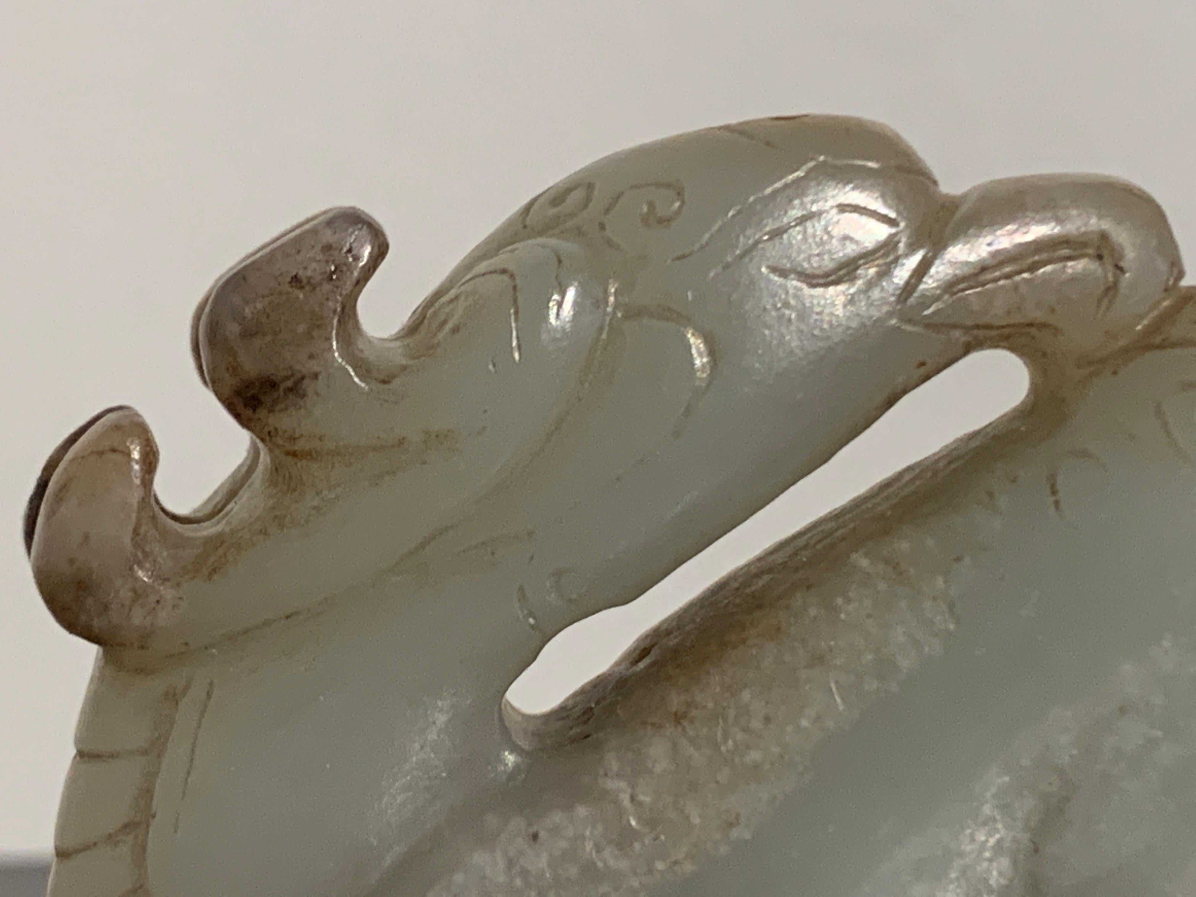 Chinese Carved Celadon and Russet Jade Mythical Animal, Ming Dynasty or Earlier For Sale 5