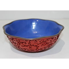 Chinese Carved Cinnabar Lacquer and Enameled Bowl