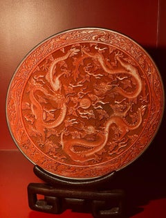 Chinese Carved Cinnabar Lacquer Charger with Five Dragons, Circa 1900