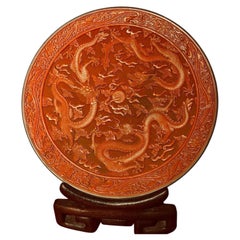 Chinese Carved Cinnabar Lacquer Charger with Five Dragons, Circa 1900