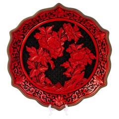 Antique Chinese Carved Cinnabar Lacquer Lotus Plate