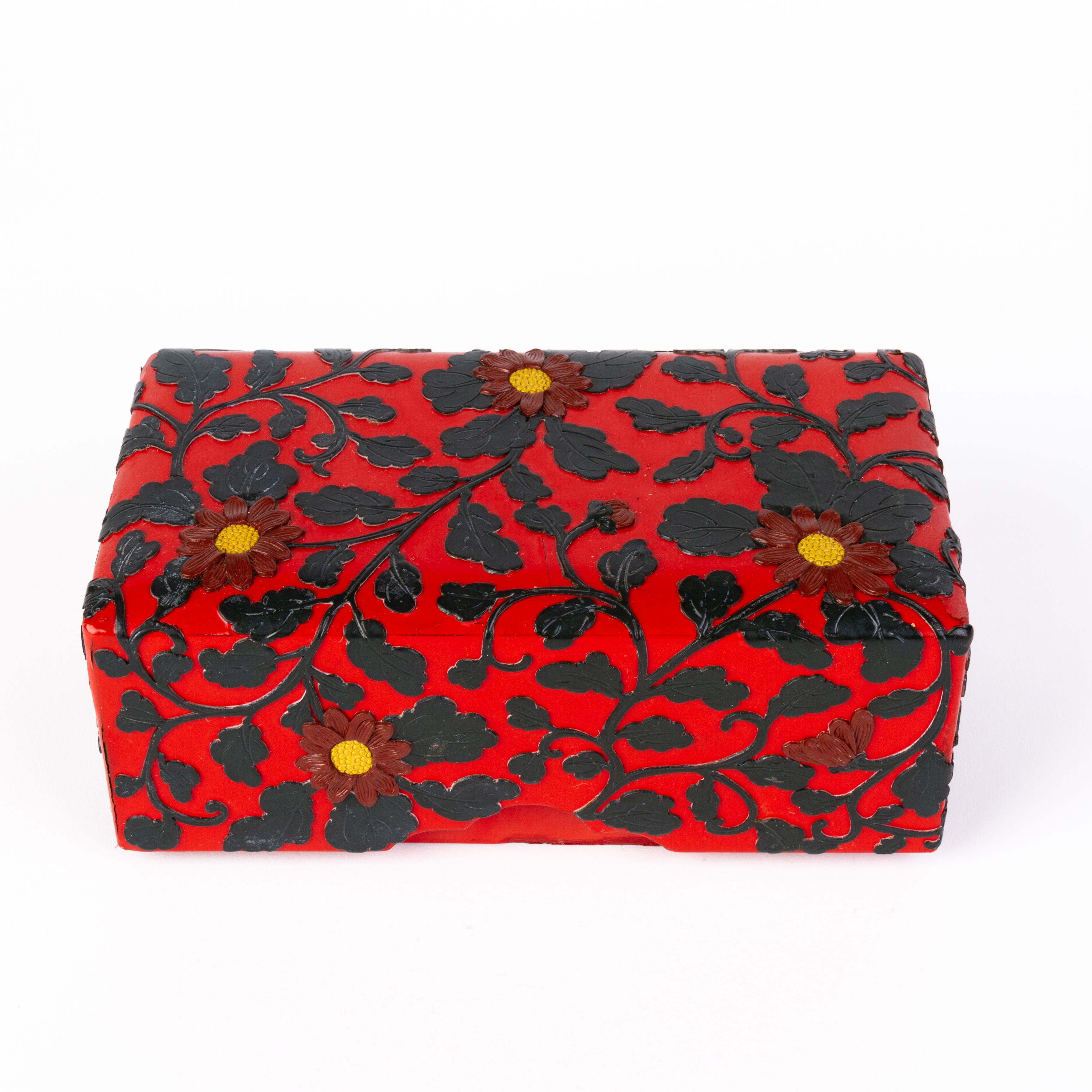 Hand-Carved Chinese Carved Cinnabar Lacquered Box 