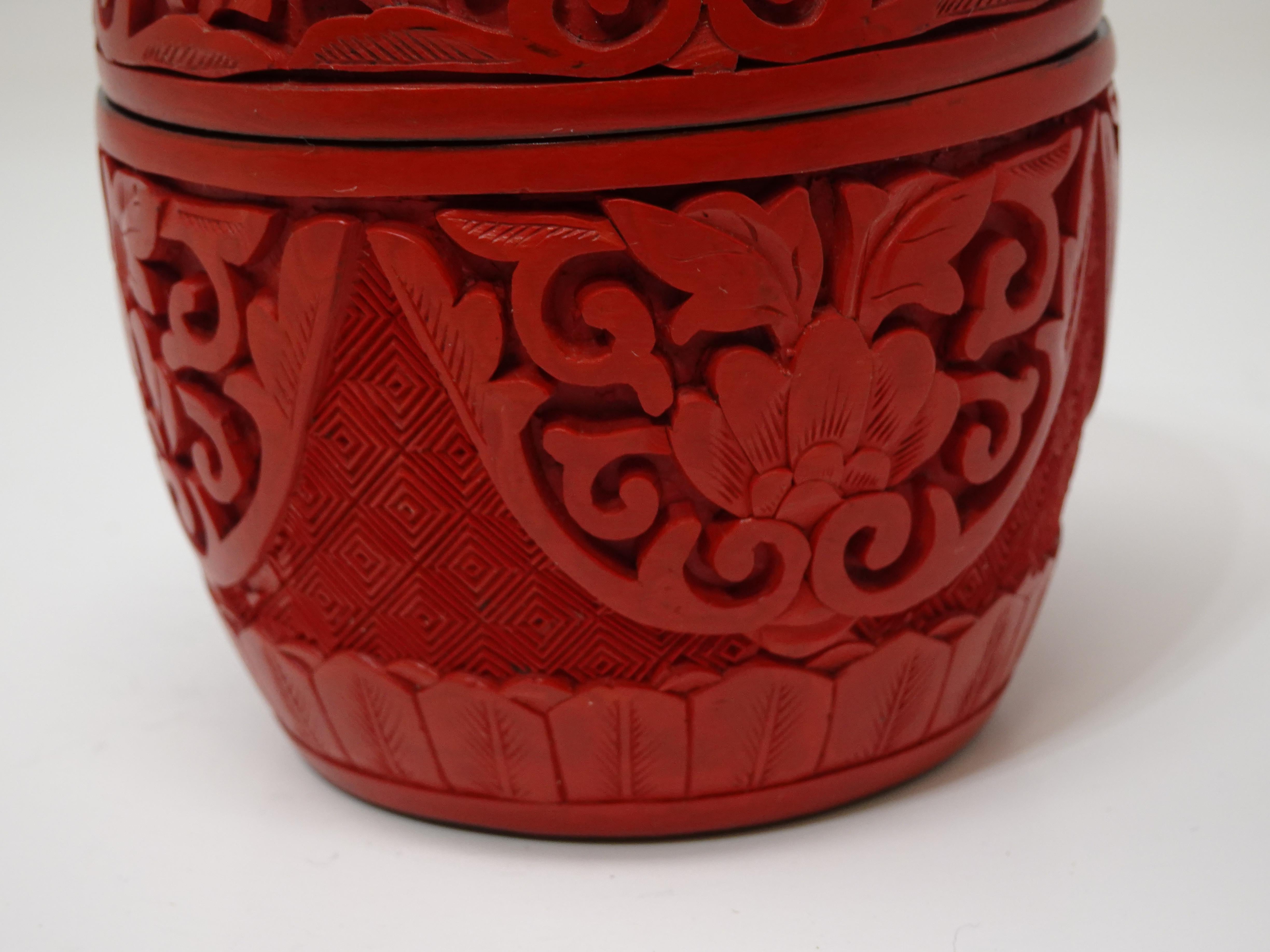 Chinese Carved Cinnabar Lidded Box 4