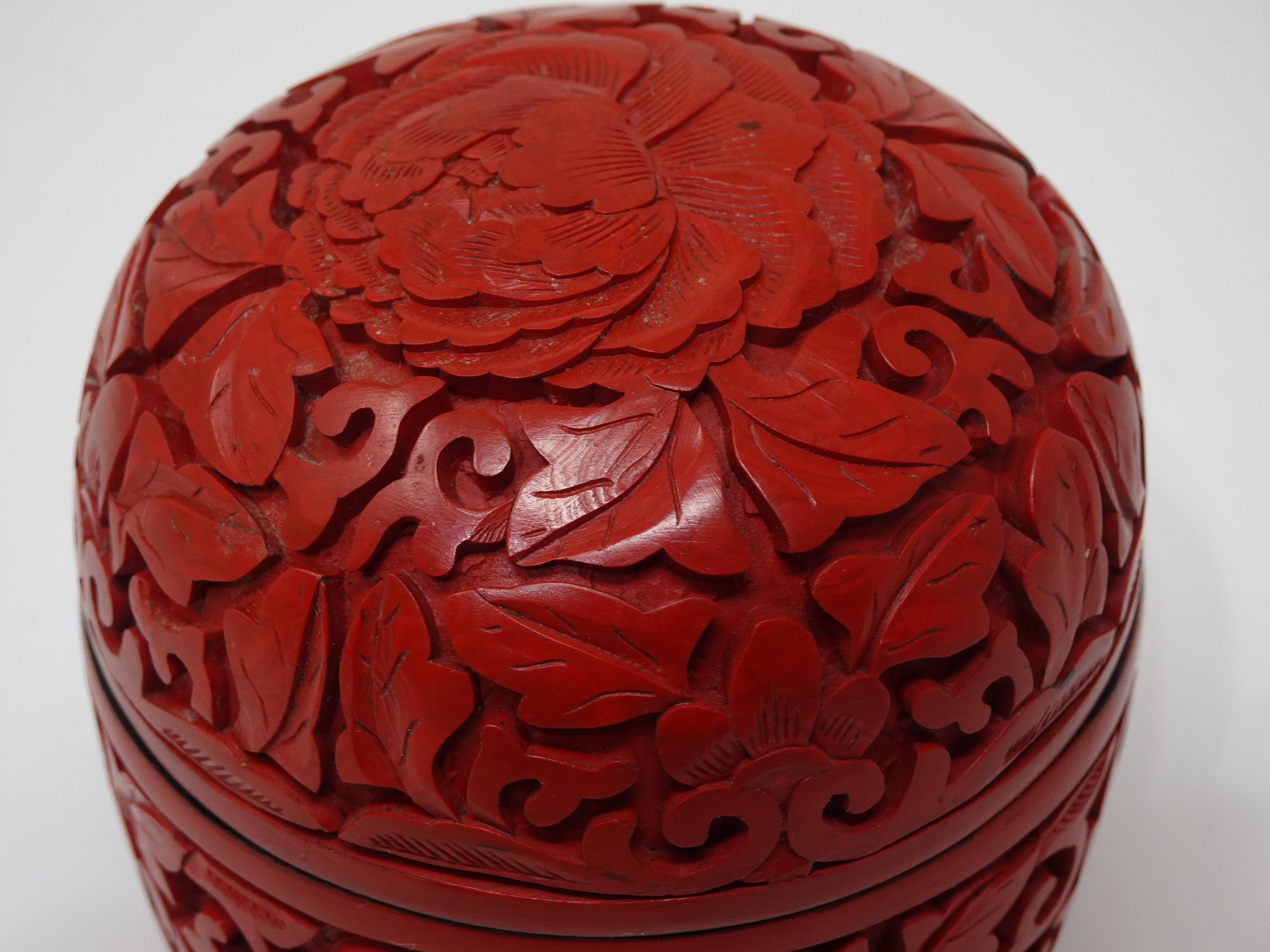 Chinese Carved Cinnabar Lidded Box 5