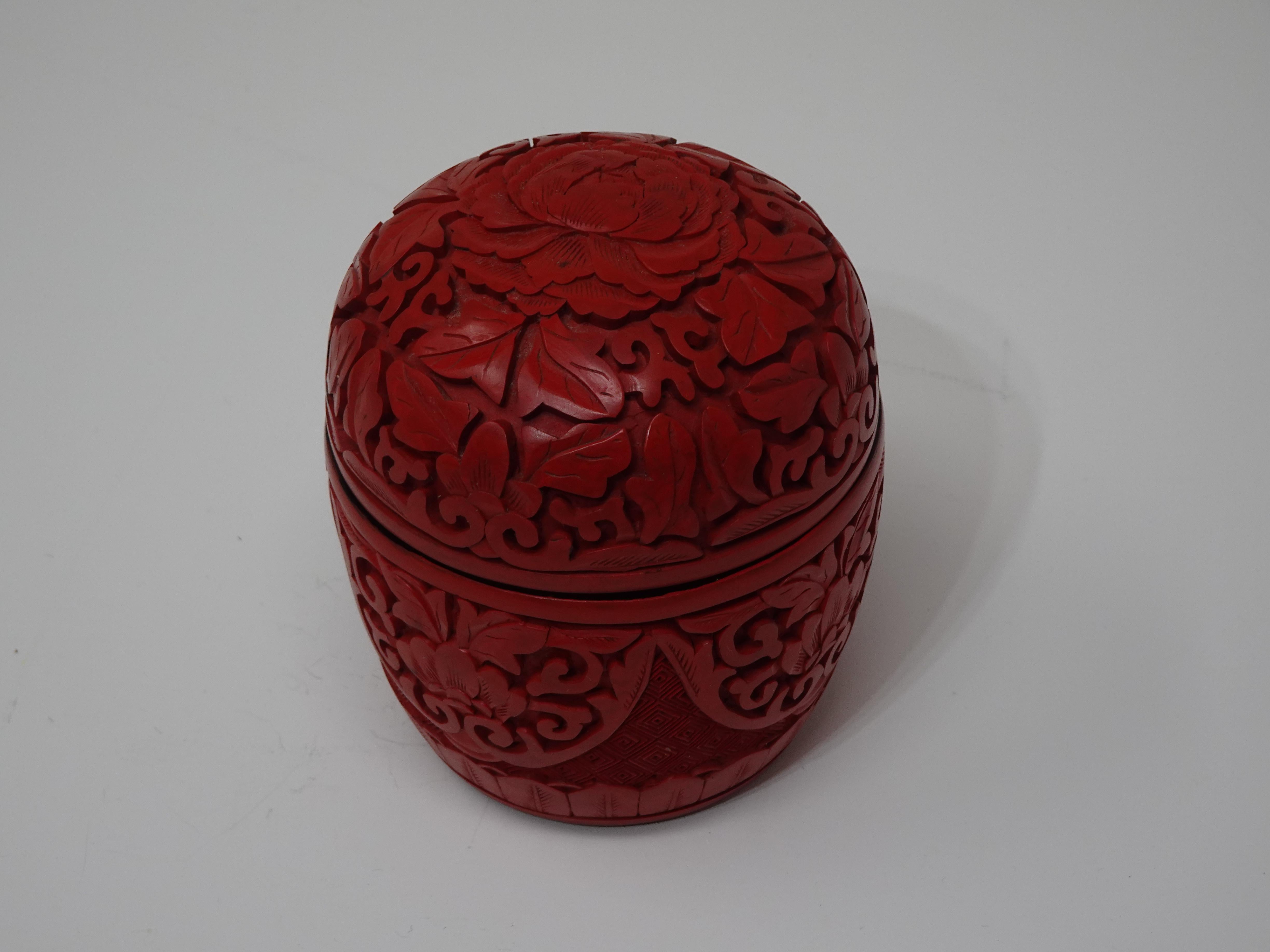 Chinese Carved Cinnabar Lidded Box 6