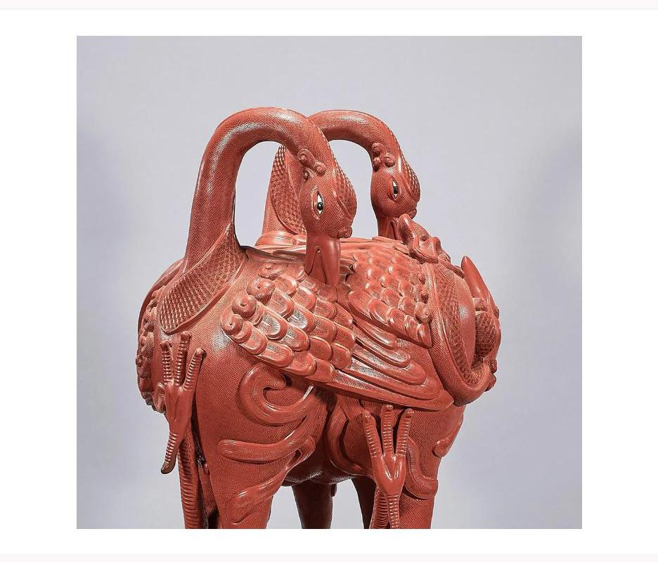 Jardinière Cinnabar sculptée chinoise Bon état - En vente à Cypress, CA
