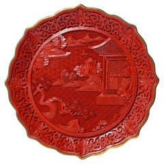 Chinese carved Cinnabar plate, c. 1950