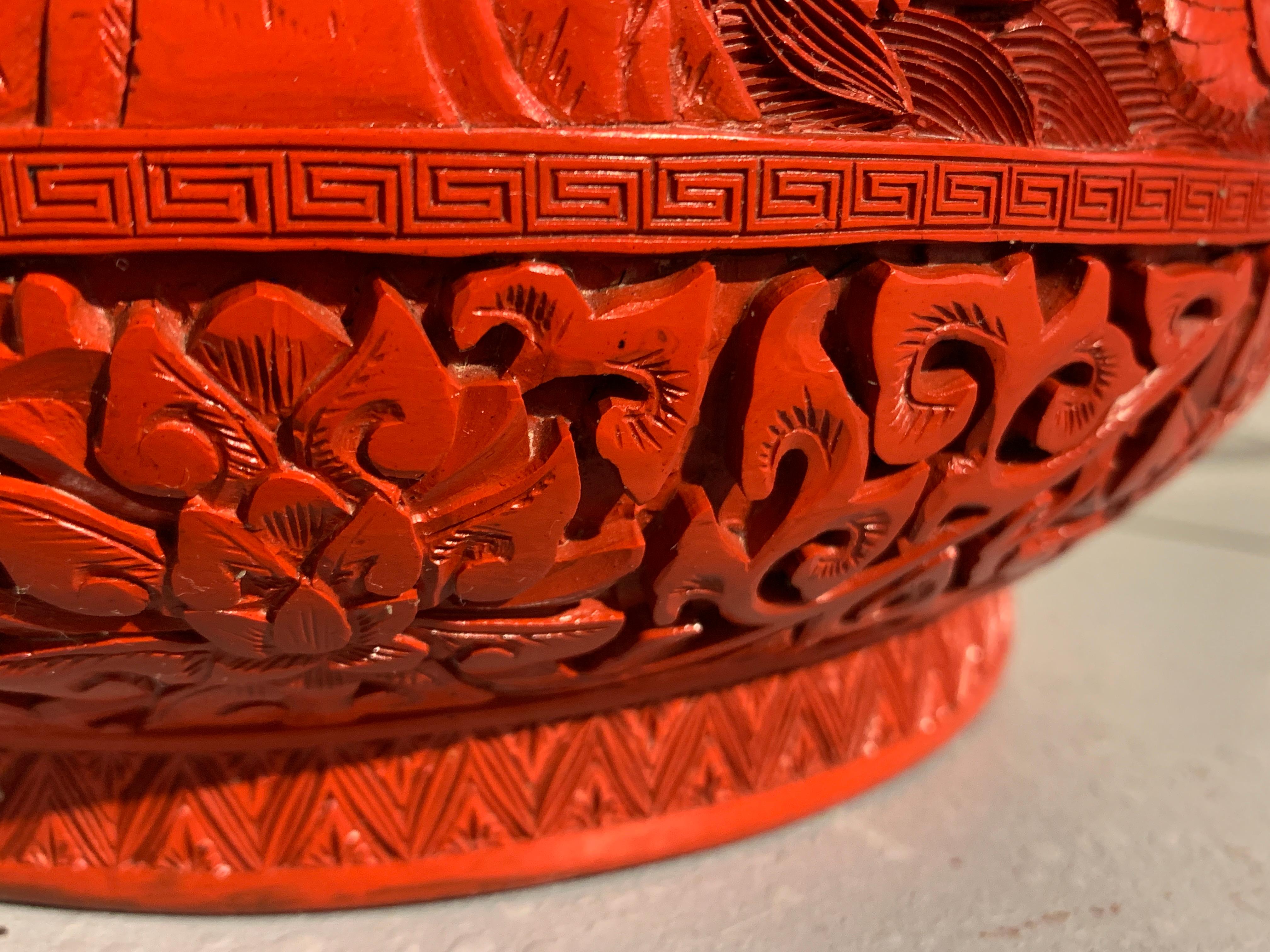 Chinese Carved Cinnabar Red Lacquer Round Dragon Box, Republic Period 6