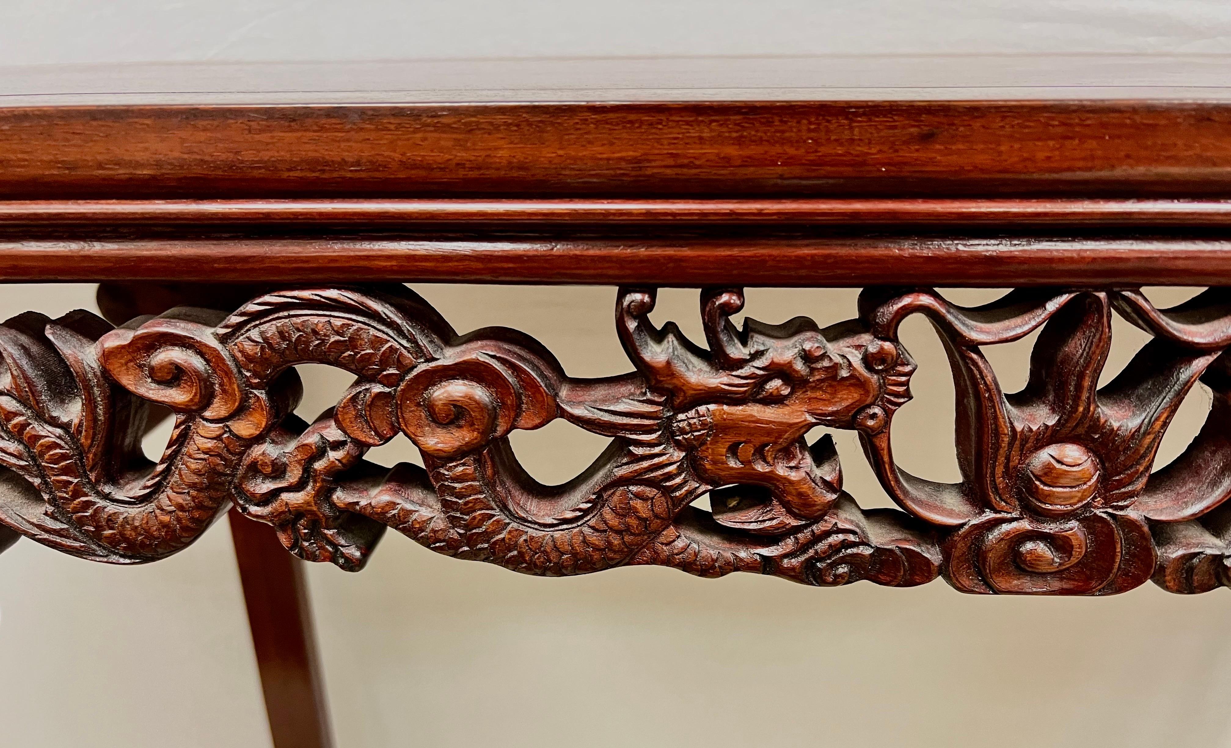 Chinoiserie Chinese Carved Console Altar Table with Dragons