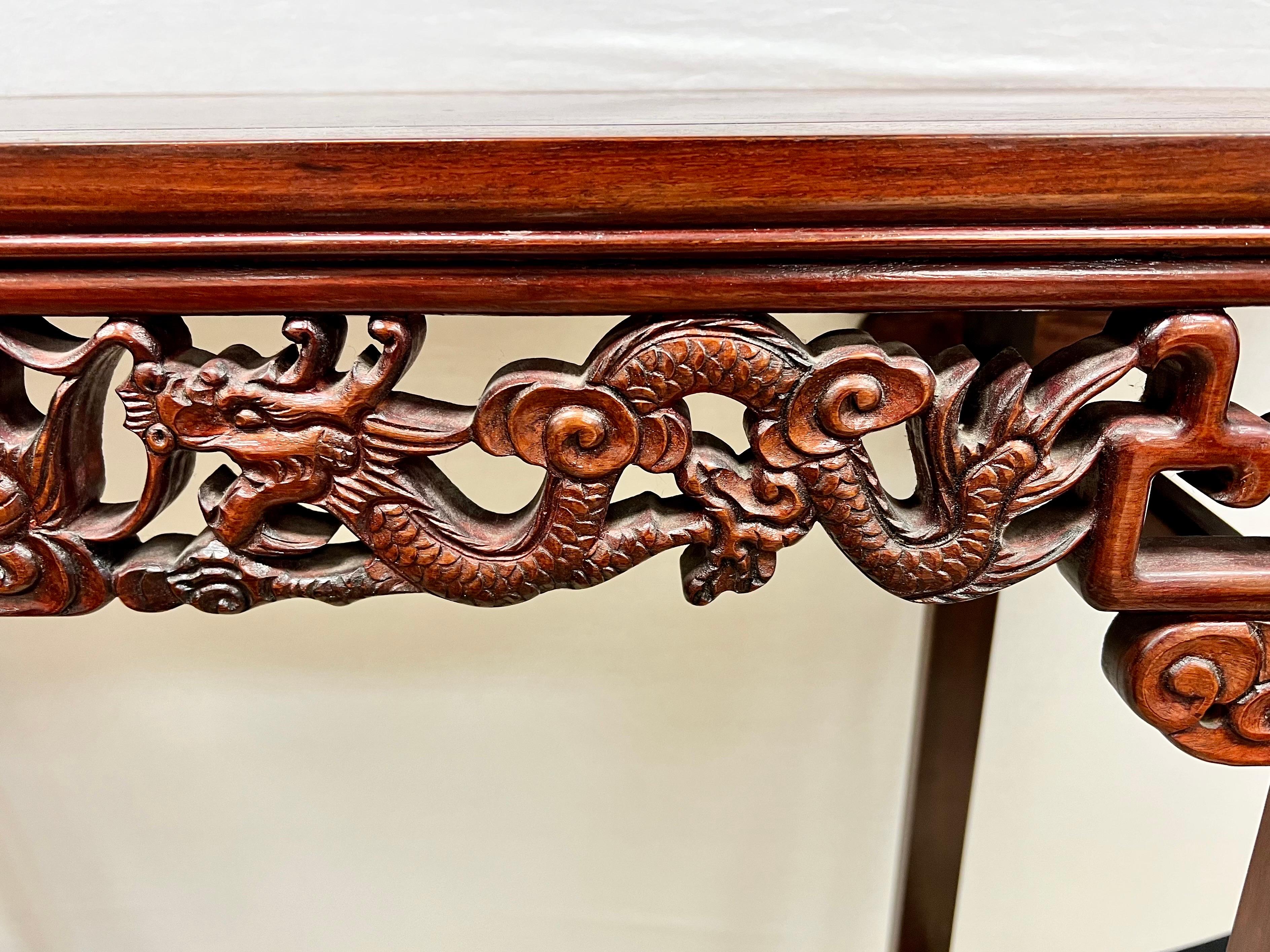 Hand-Carved Chinese Carved Console Altar Table with Dragons