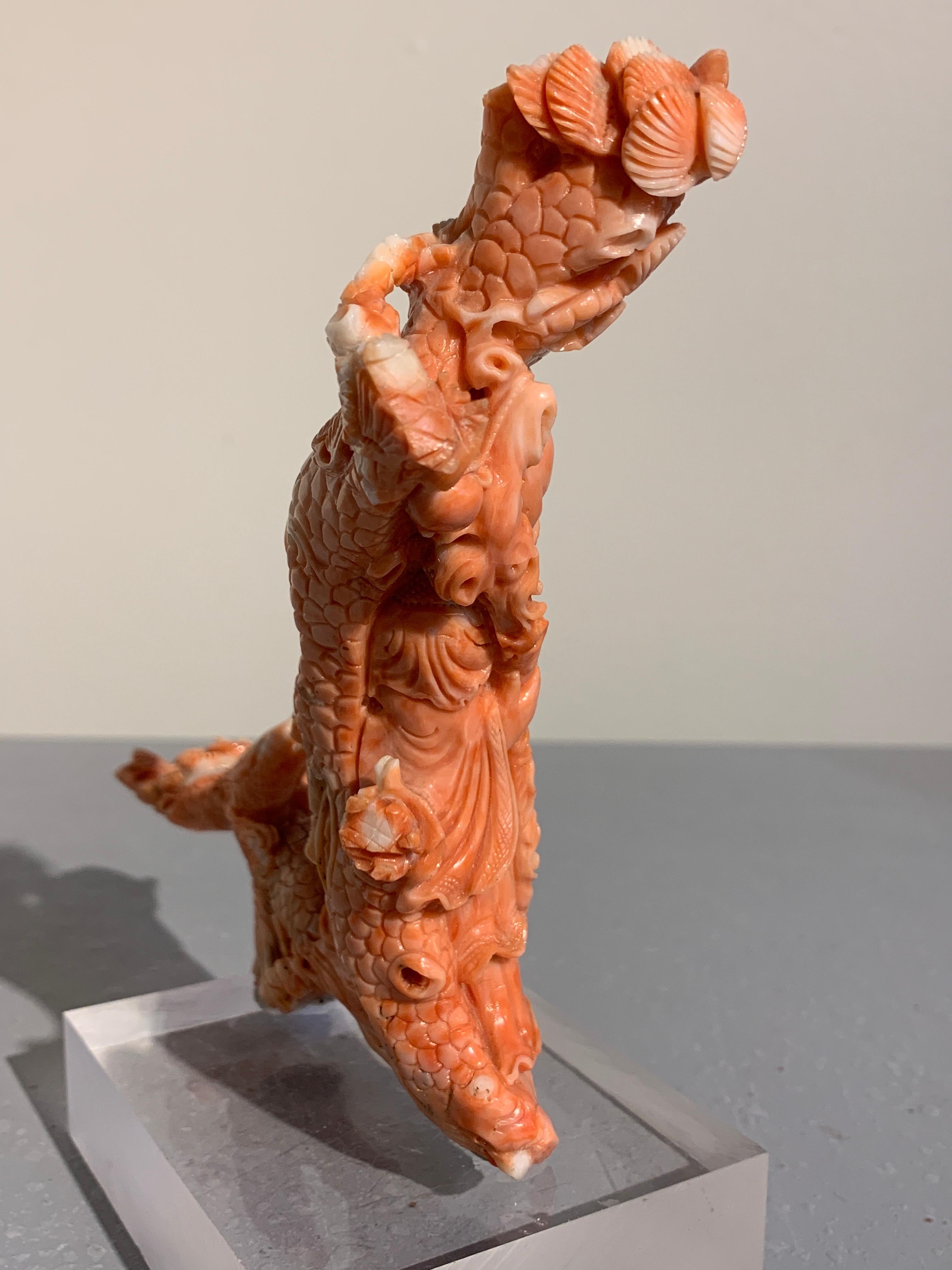 Hand-Carved Chinese Carved Coral Figure of Shou Lao, Early 20th Century For Sale