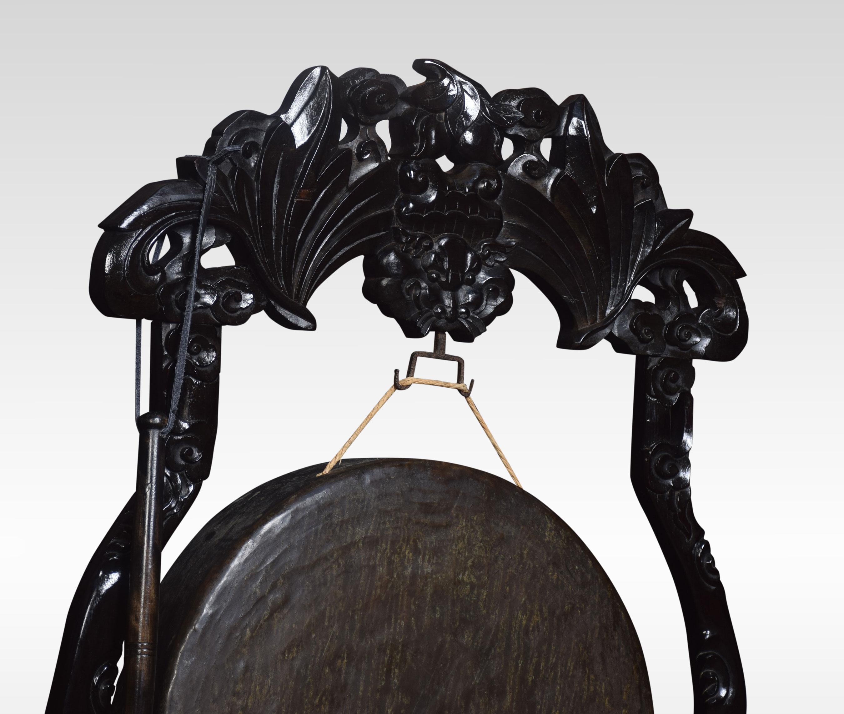 Chinese dinner gong, the profusely carved frame with pierced decoration, supporting the original brass gong and beater. All raised up on stylized block feet.
Chinese export Camphor trunk the figured hinged top opening to reveal large storage
