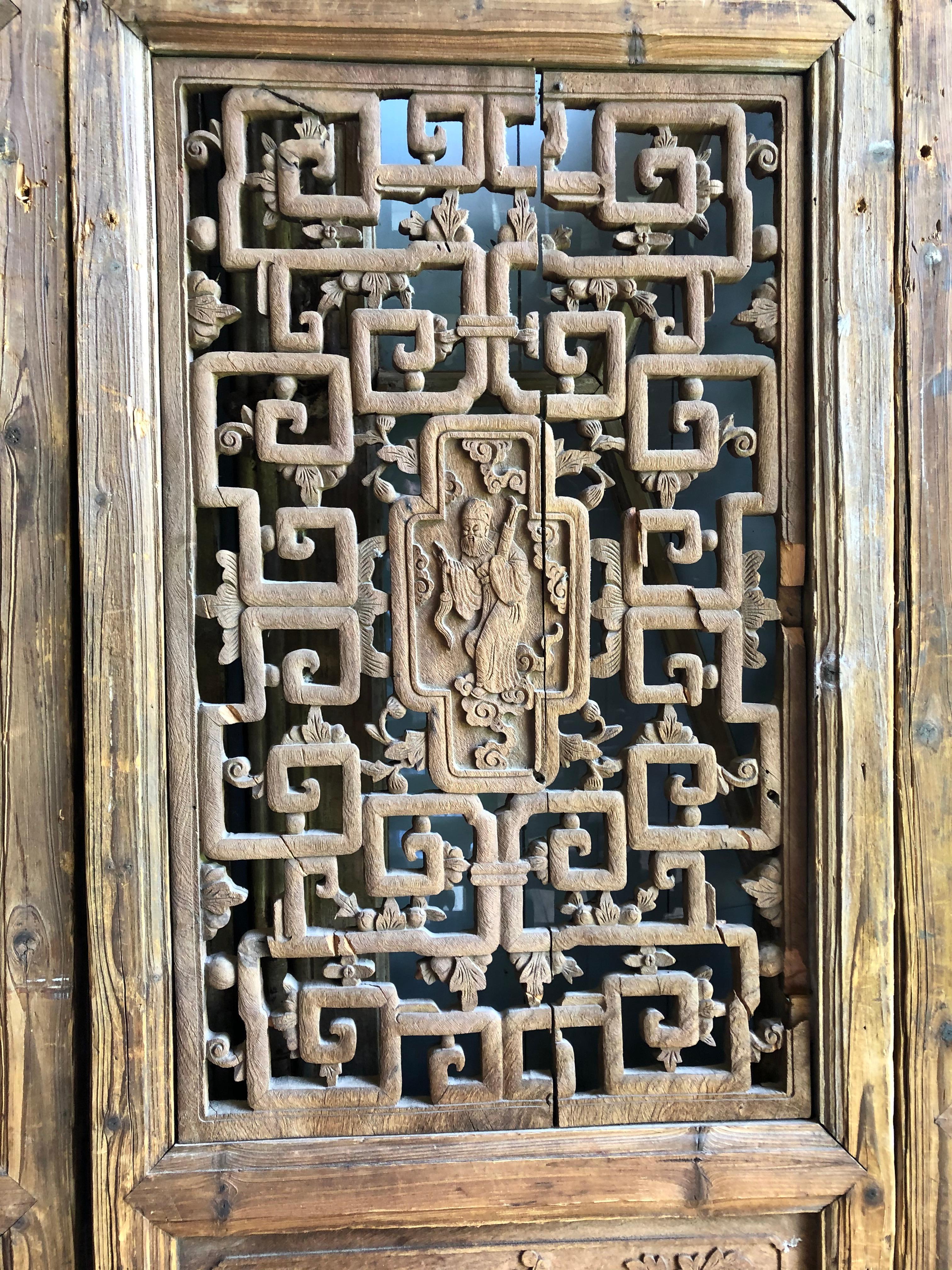 Pine Chinese Carved Doors, 18th Century