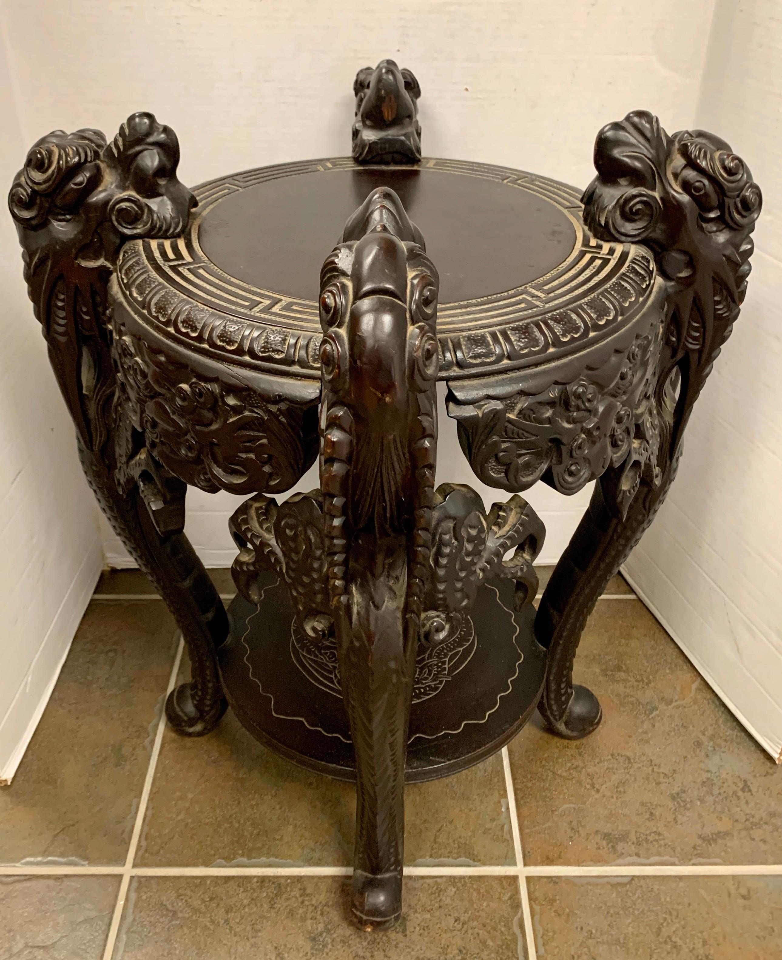 Chinese Carved Dragon Stand Table Pedestal In Good Condition In West Hartford, CT