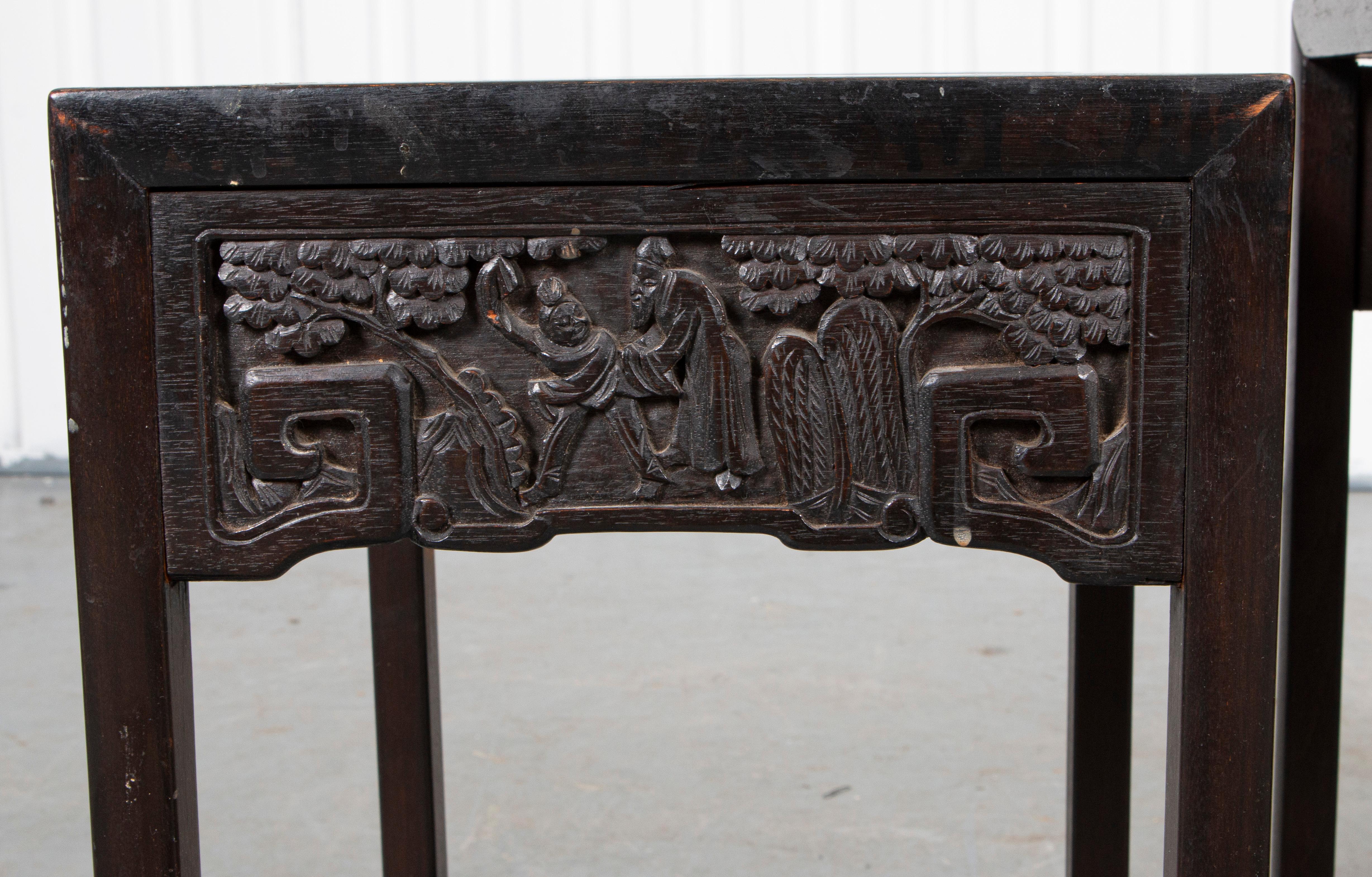 20th Century Chinese Carved Ebonized Nesting Tables, Set of 3 For Sale