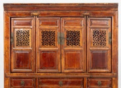 Chinese Carved Elm Wood Cabinet