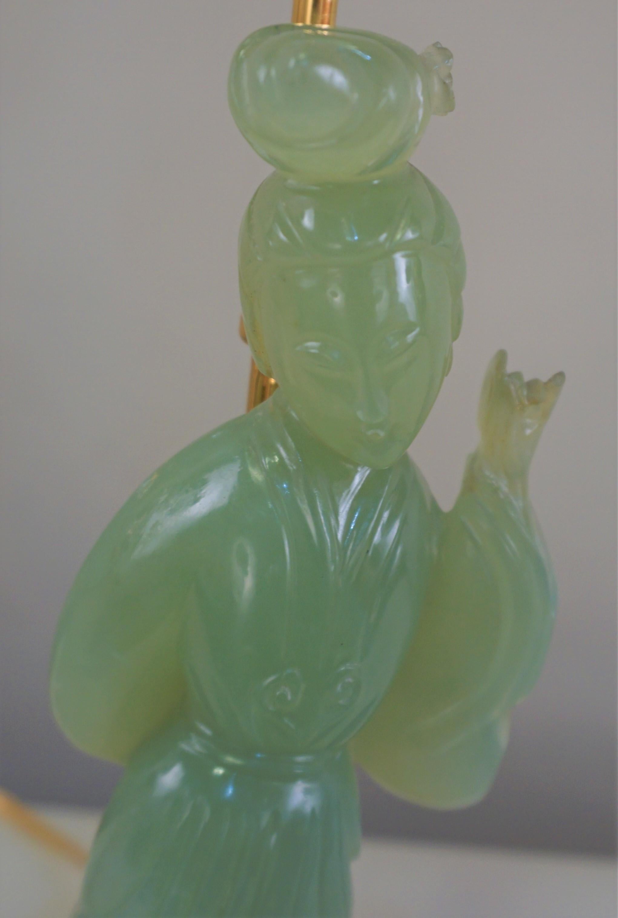 Chinese Carved Female Figure in Jade, Guanyin with Dore Bronze Base Table Lamp 3