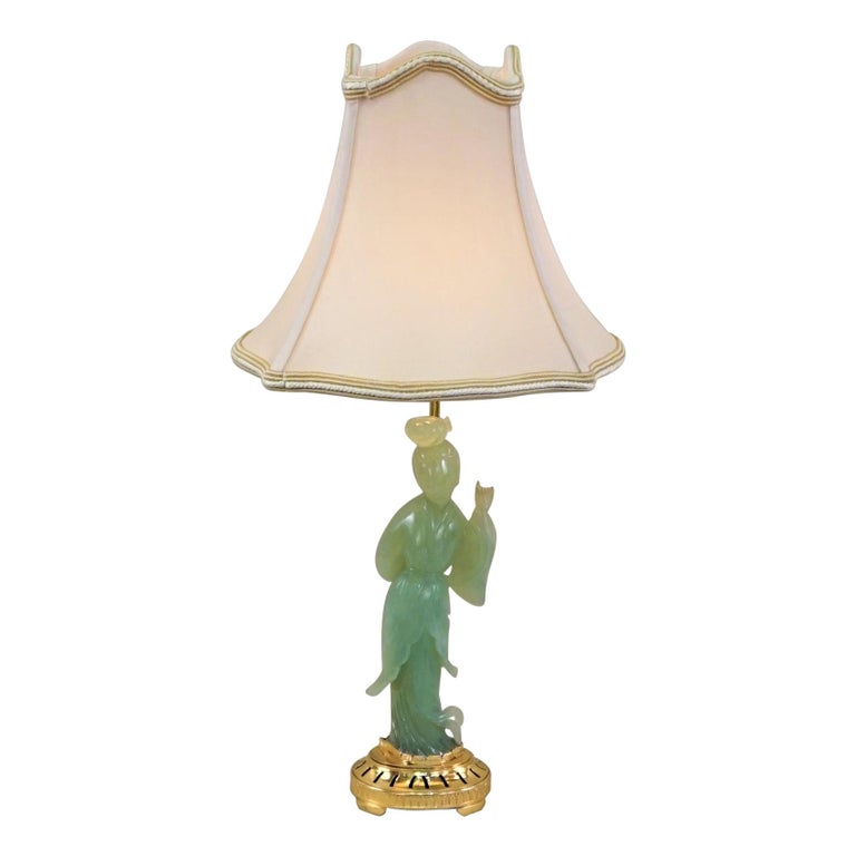 Lampe De Table Vintage Chinoise Vert Céladon Avec Base En Bois - Éclairage Doux Et Ancien