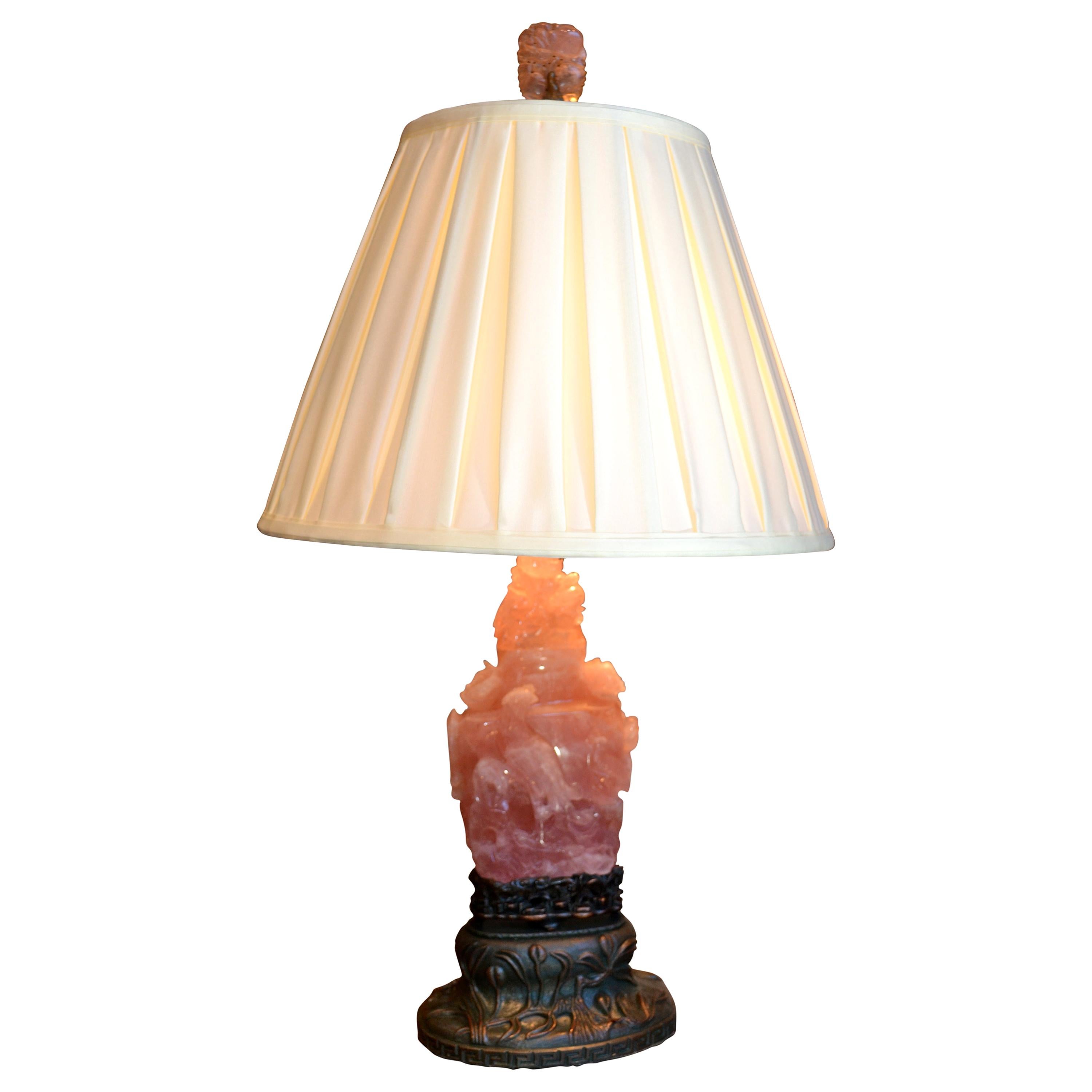 Chinese Carved Pink Fluorite 'Jadeite' Table Lamp