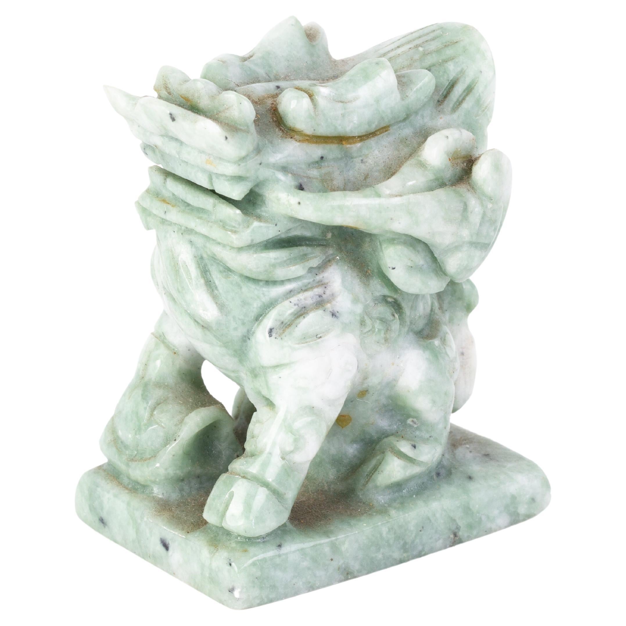 Chinese Carved Foo Dog Jade Sculpture 