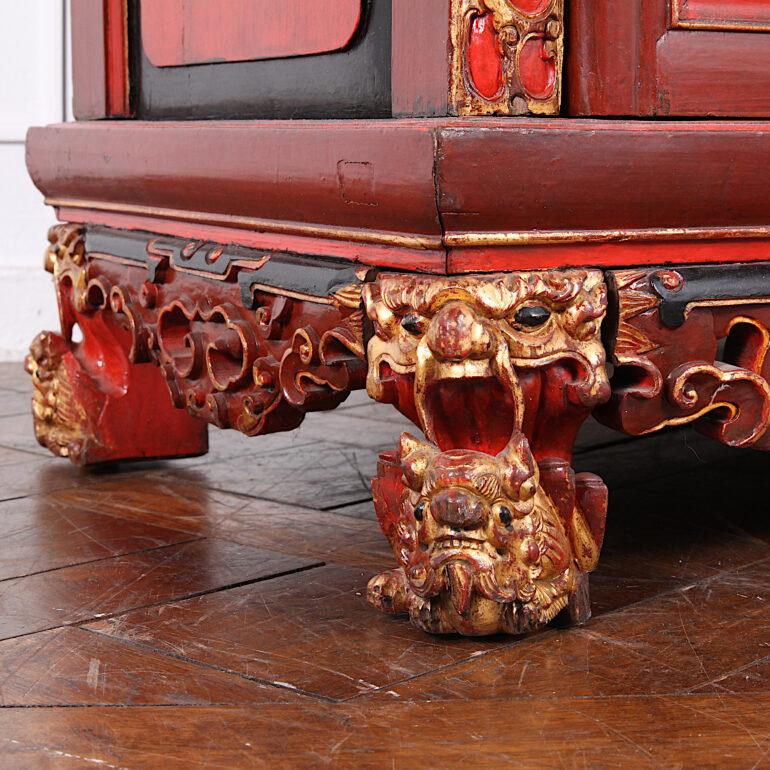 Chinese carved gilt + lacquer vitrine.