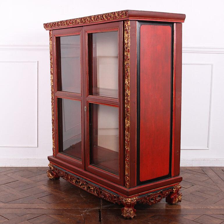Glass Chinese Carved Gilt + Lacquer Vitrine