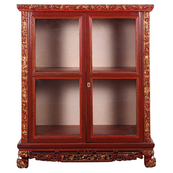 Chinese Carved Gilt + Lacquer Vitrine