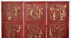 Chinese Carved Gilt Wood Panels or Screen, 19th Century
