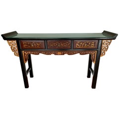 Chinese Carved Giltwood and Lacquered Console Prayer Table