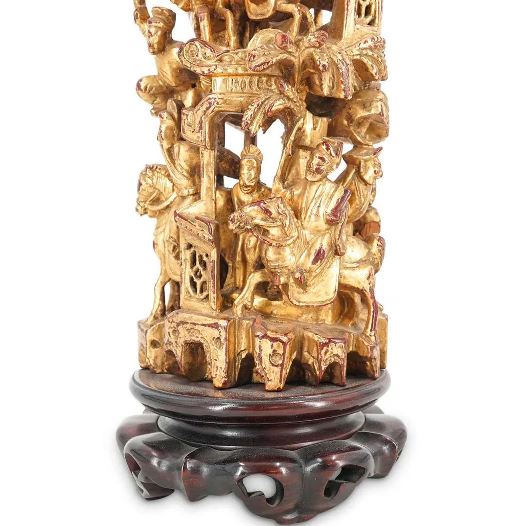 Hand-Carved Chinese Carved Giltwood Tower Table Ornaments For Sale