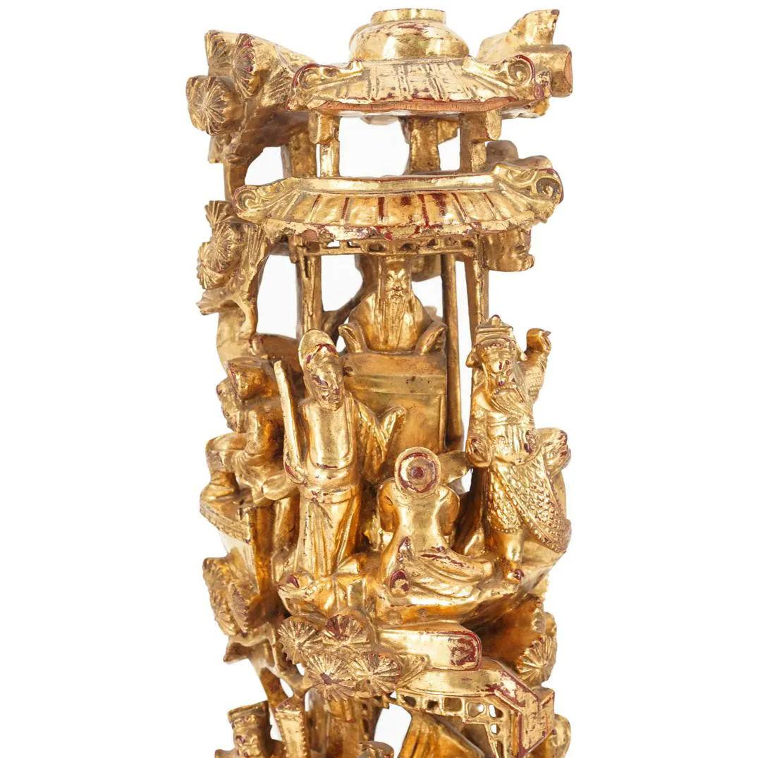 Chinese Carved Giltwood Tower Table Ornaments In Good Condition For Sale In New York, NY