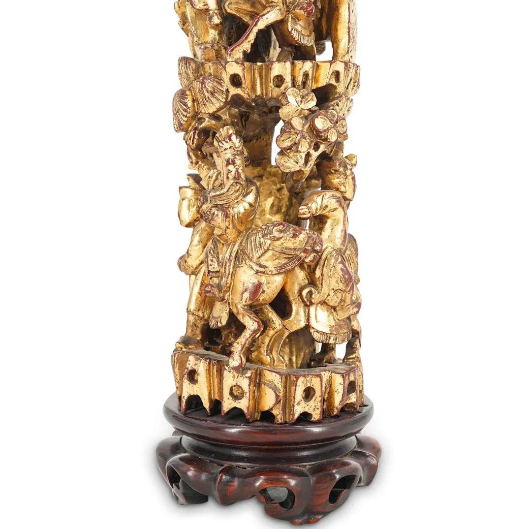 Wood Chinese Carved Giltwood Tower Table Ornaments For Sale