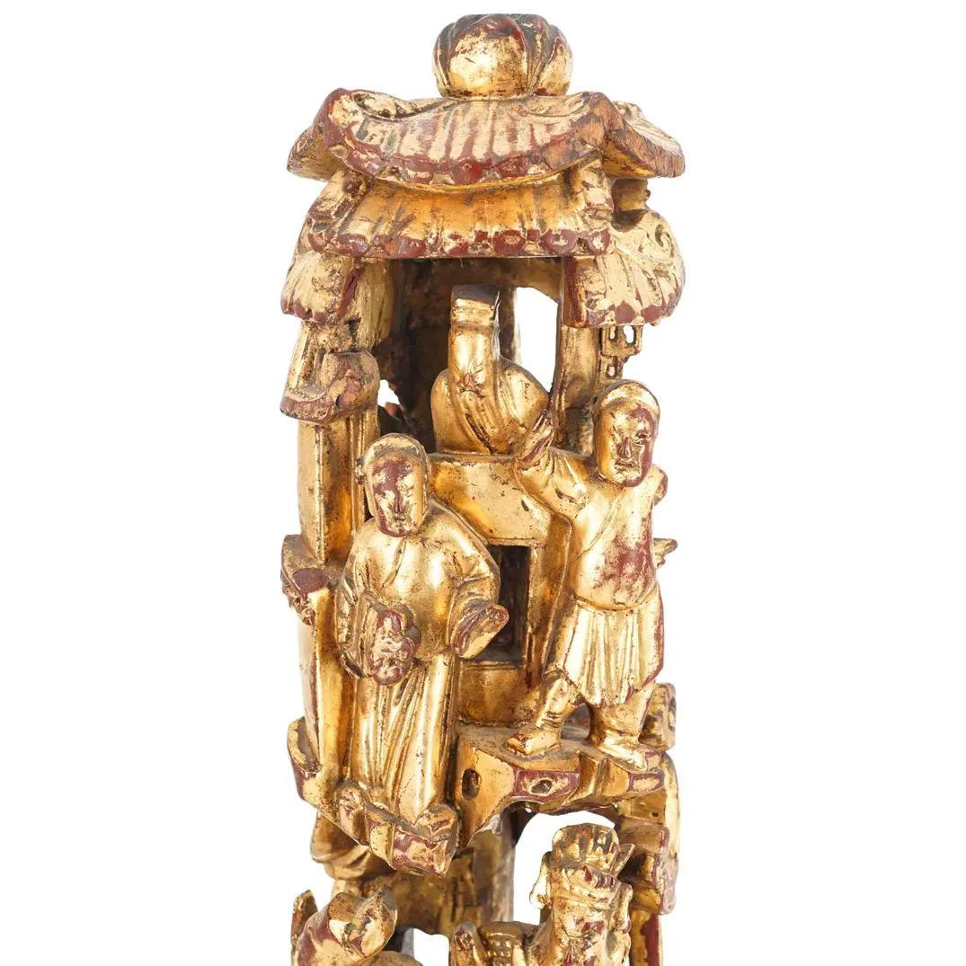 Chinese Carved Giltwood Tower Table Ornaments For Sale 1