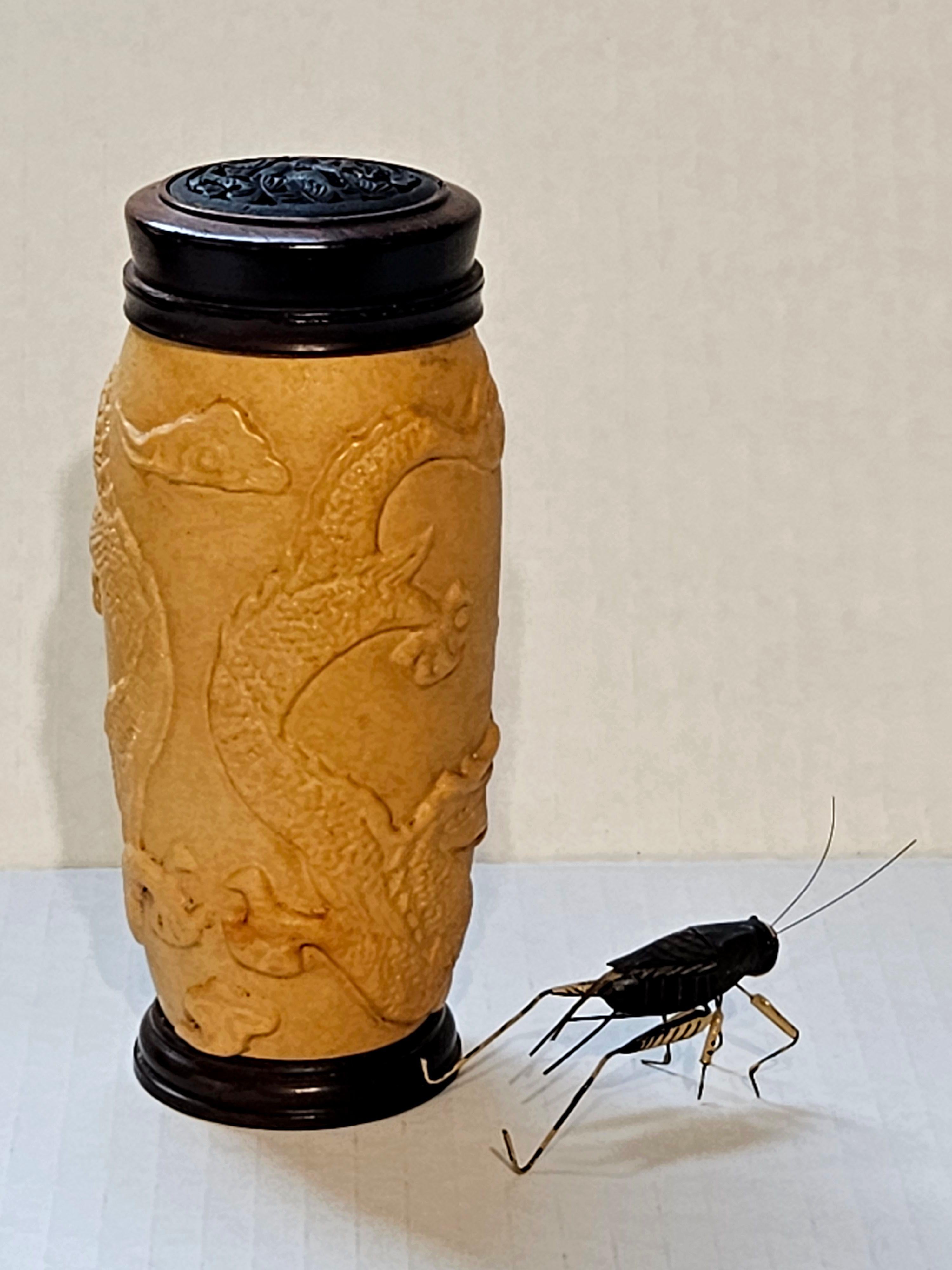 Chinese Carved Gourd Cricket Cage and a Modeled Cricket For Sale 3