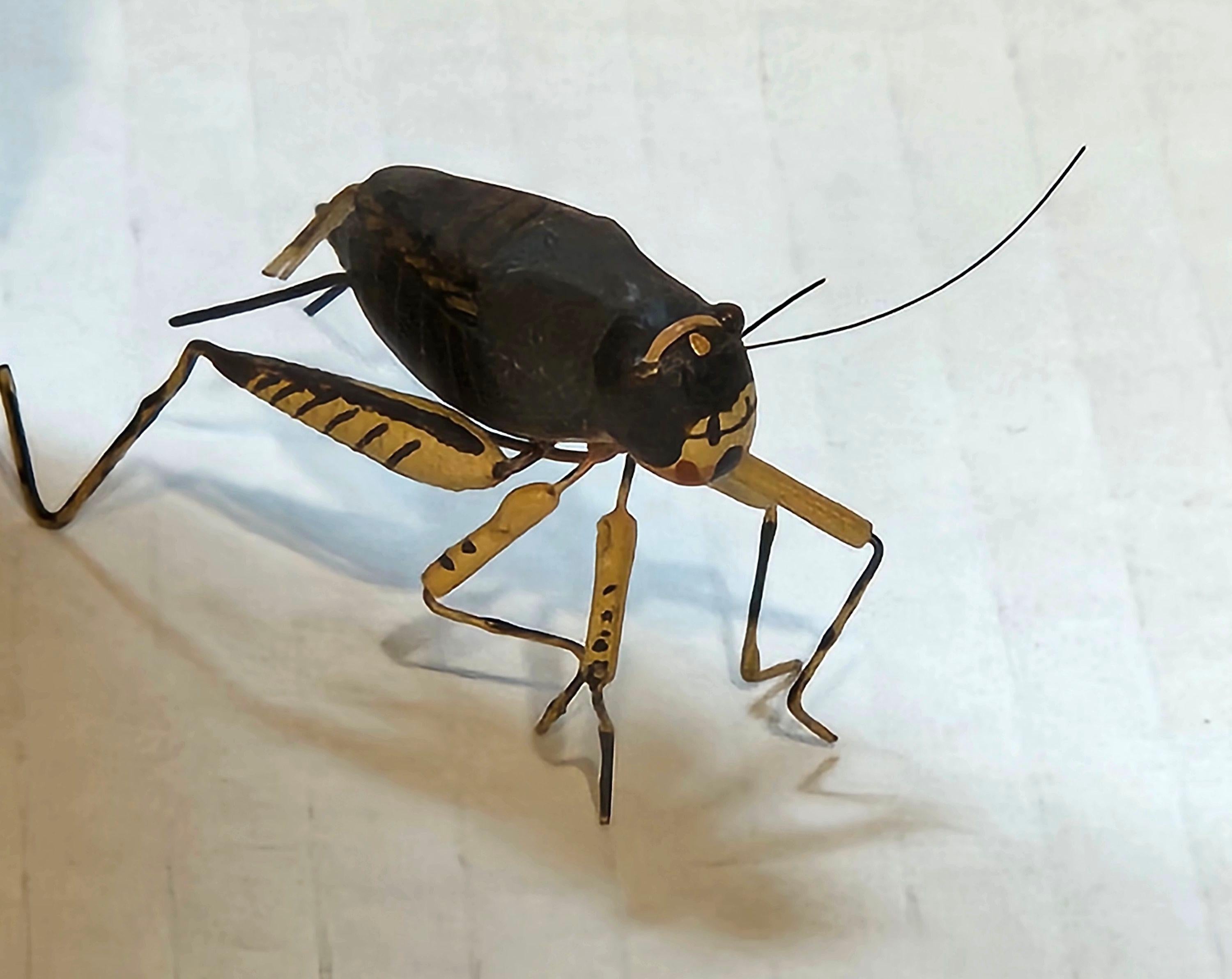Chinese Carved Gourd Cricket Cage and a Modeled Cricket For Sale 1