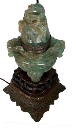 Chinese Carved Green Fluorite Table Lamp