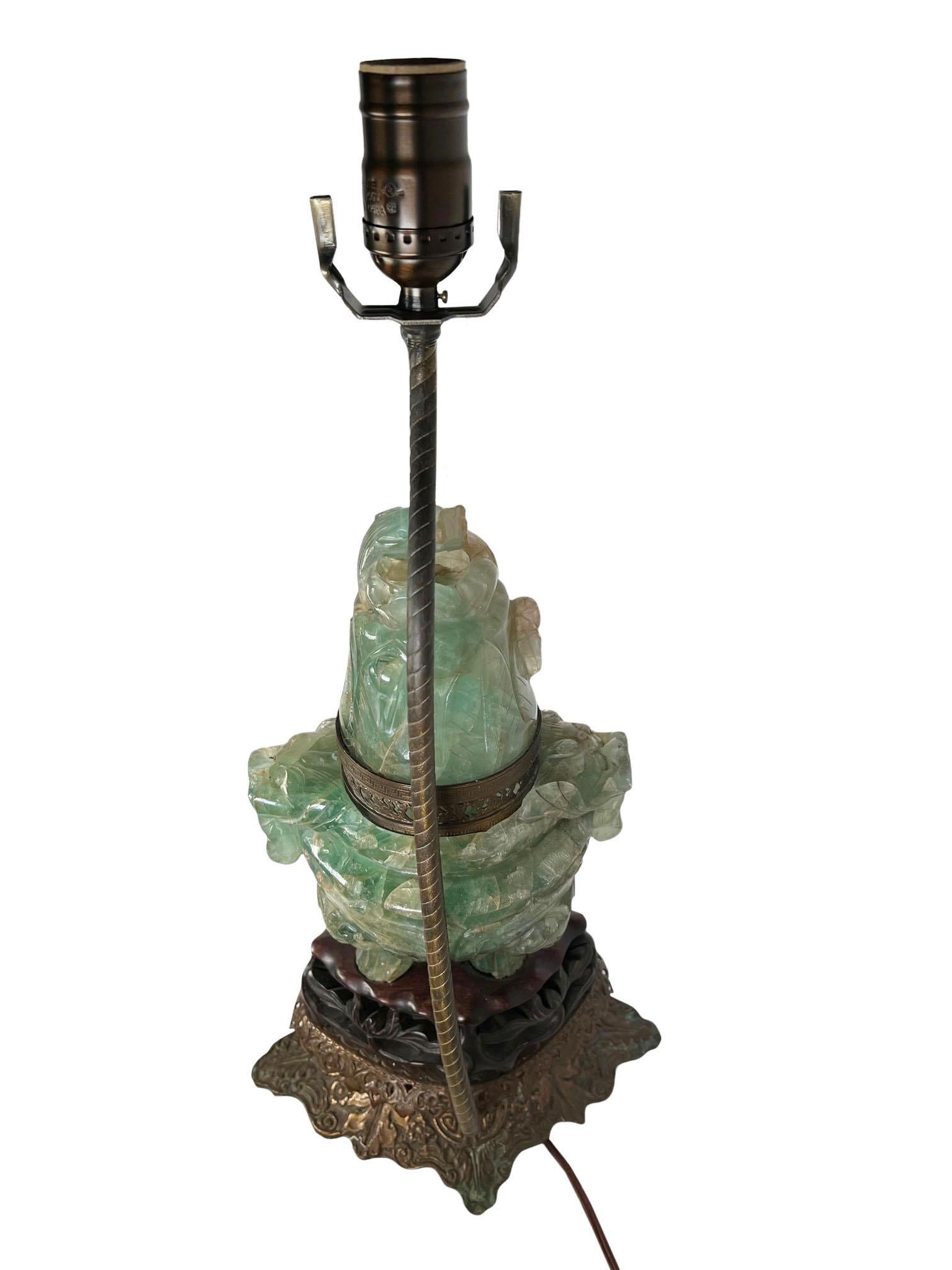 Chinese Carved Green Fluorite Table Lamp For Sale 2